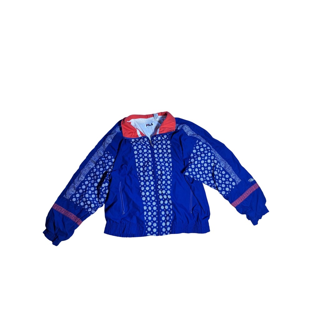 Vintage 90s Fila Blue Paisley Medallion Print Windbreaker Jacket Womens 14